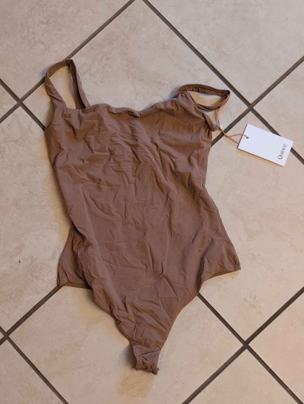 NWT Quince Second Skin Square Neck Tank Bodysuit Mocha Tan Brown Size M - Picture 2 of 11